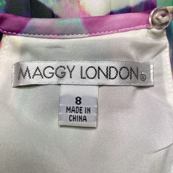 Maggy London Pleated Watercolor Chiffon Trapeze Halter Neck Dress Lined Sz 8 NWT - Picture 8 of 11